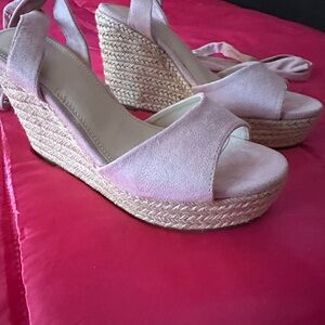 Pink Suede Wedge Sandals